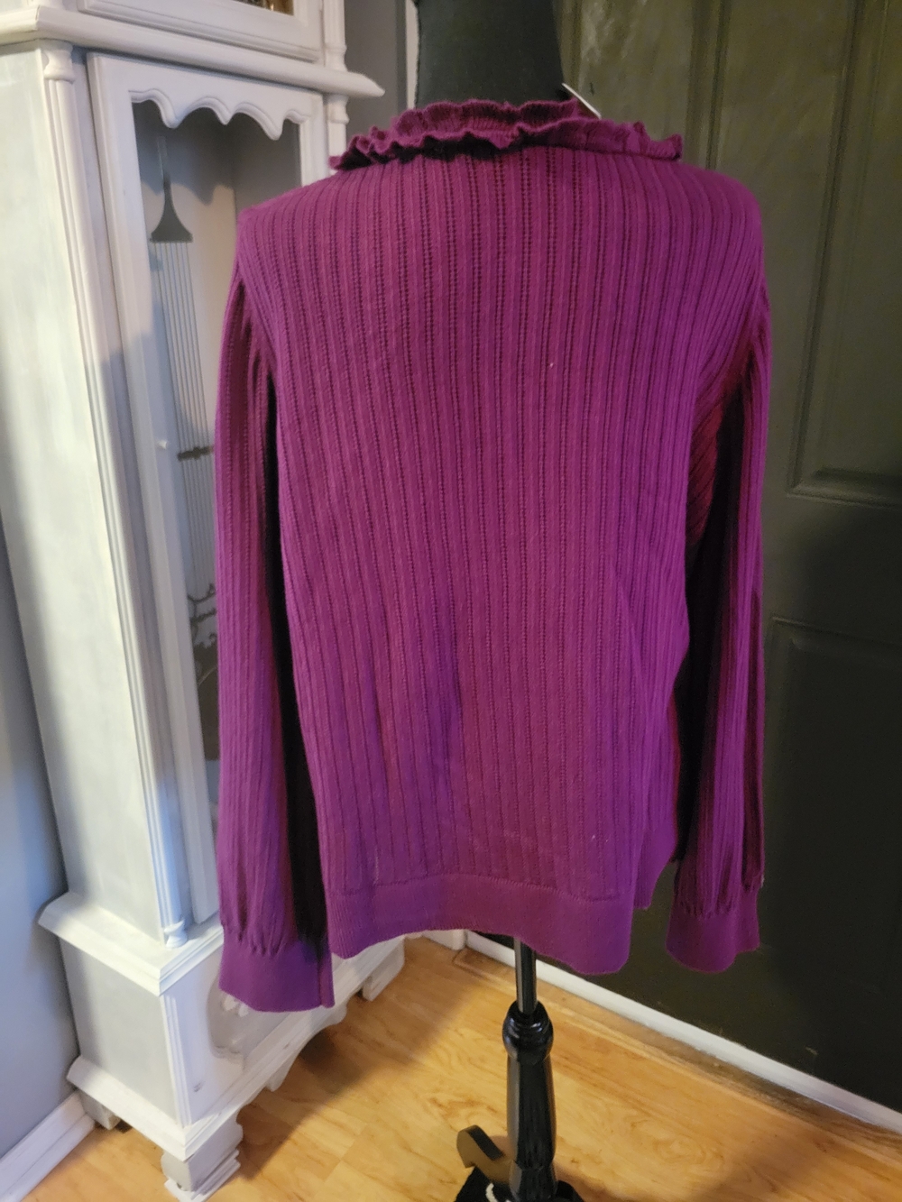 Talbots Purple Ruffled Collar Button-Front Sweater - Picture 3 of 4